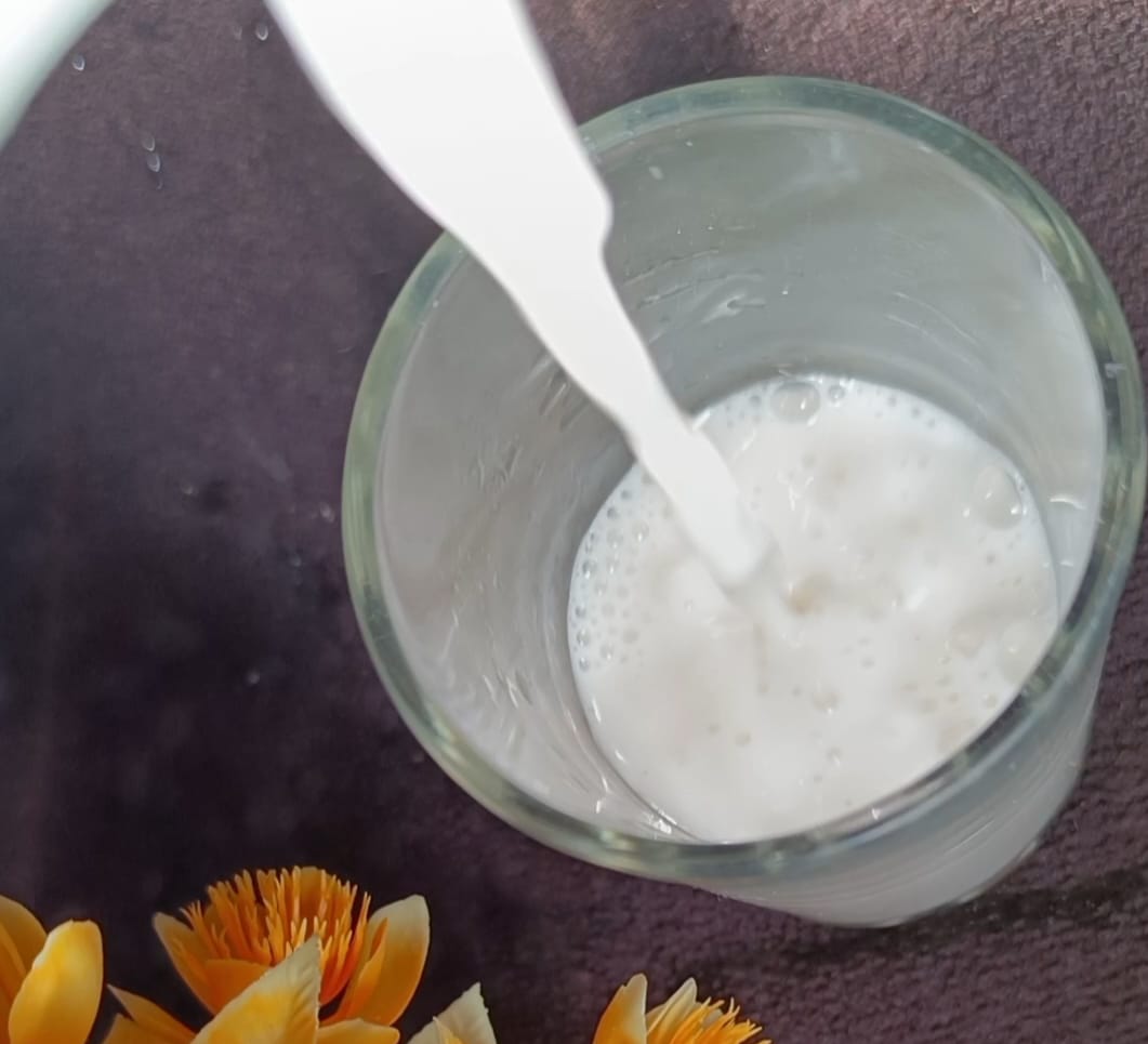 Almond milk is ready by grinding the almond with water to make mango chia seed pudding