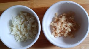 Two bowl of chopped garlic and ginger for chilli mushroom recipe